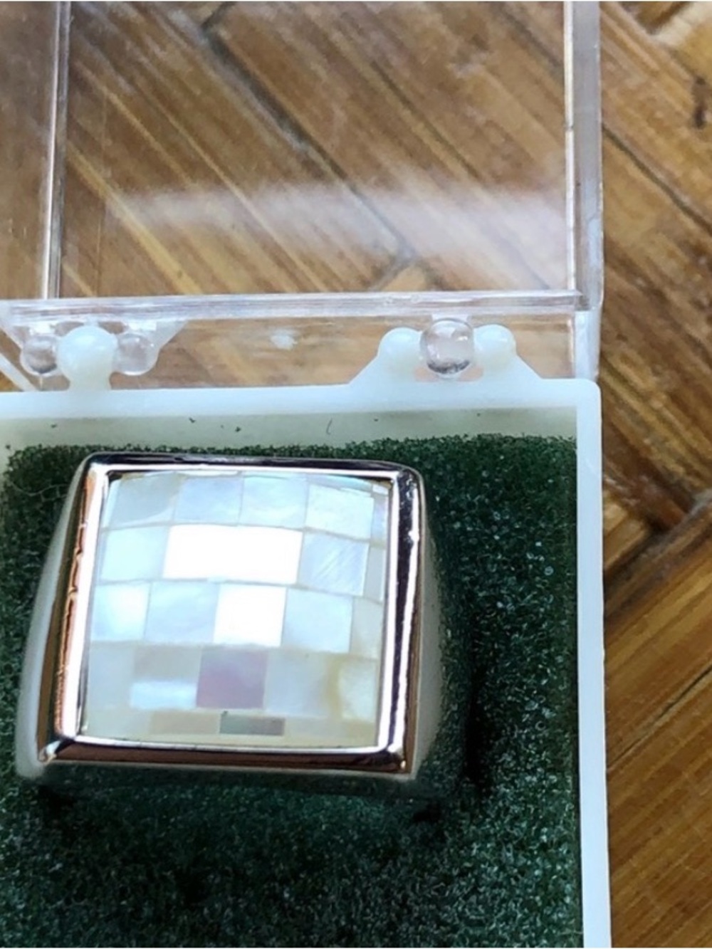 Lia Sophia Square Mother-of-Pearl Inlay Ring with Silver-Tone Frame
